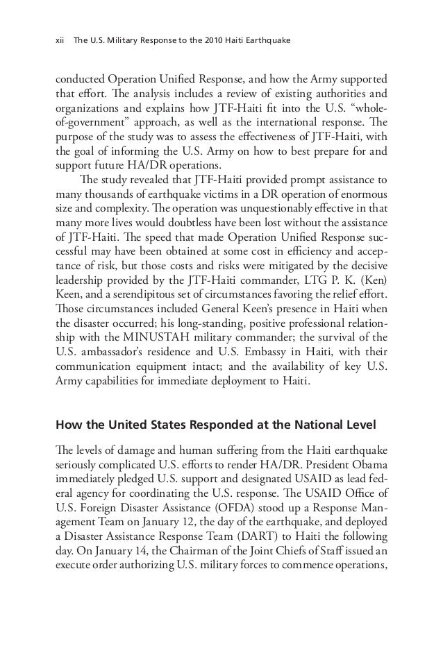 The U.S. Military Response to the 2010 Haiti Earthquake: Considerations for Army Leaders